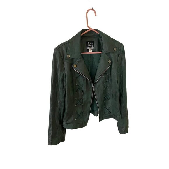 Lena Gabrielle Women's Green Faux Leather Open Front Blazer - 16 - Picture 1 of 12